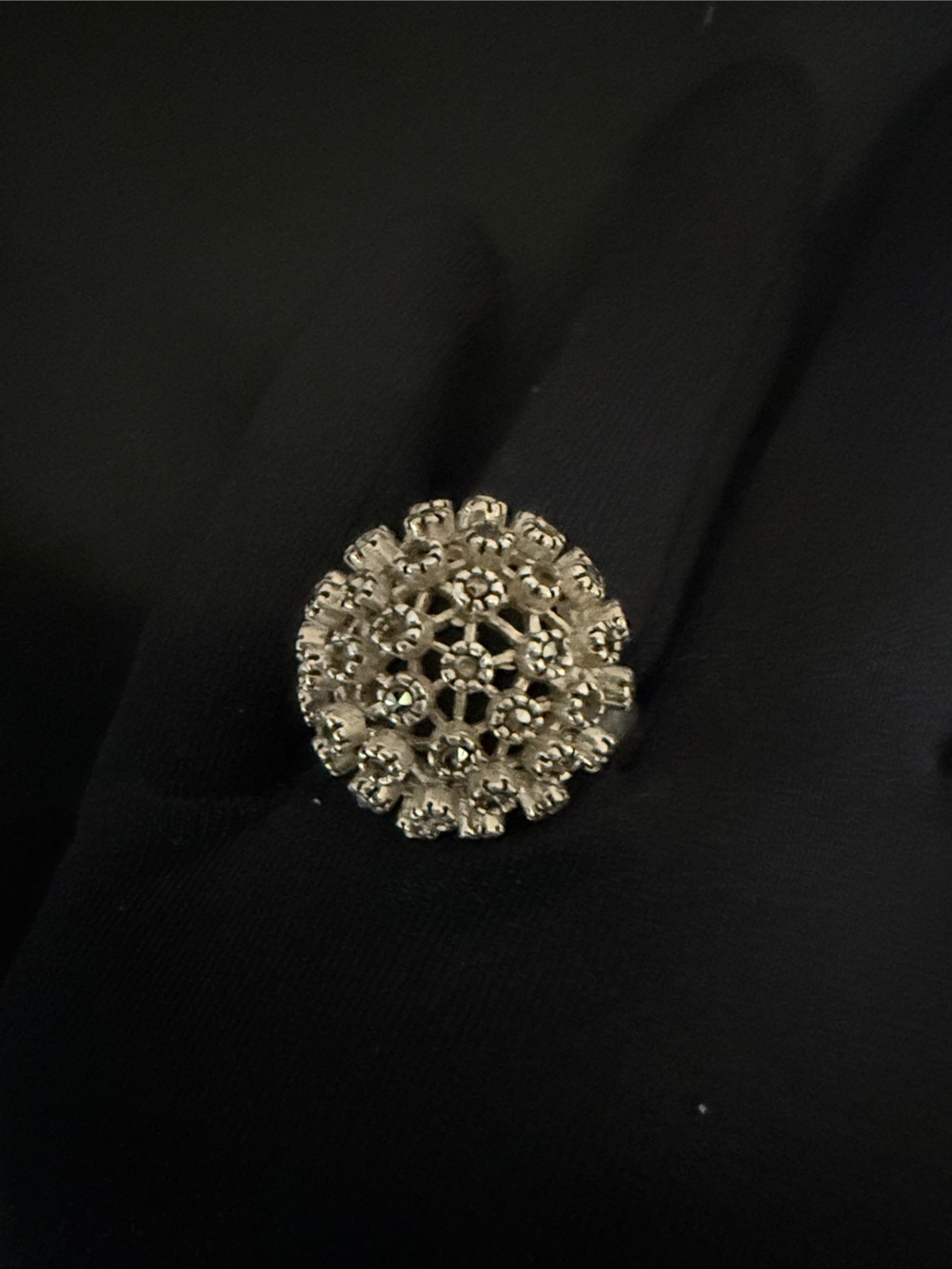 Vintage 925 Sterling Silver Marcasite Sputnik Ring.